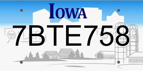 7BTE758 Iowa License Plate