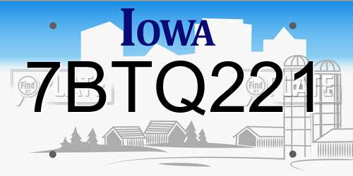 7BTQ221 Iowa License Plate