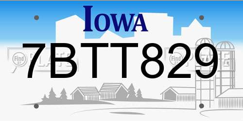 7BTT829 Iowa License Plate