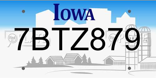 7BTZ879 Iowa License Plate