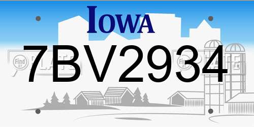 7BV2934 Iowa License Plate