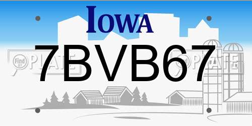 7BVB67 Iowa License Plate