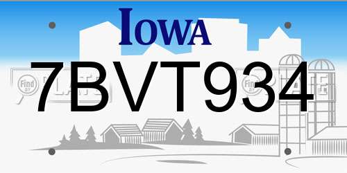 7BVT934 Iowa License Plate