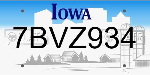 7BVZ934 Iowa License Plate