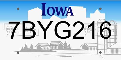 7BYG216 Iowa License Plate
