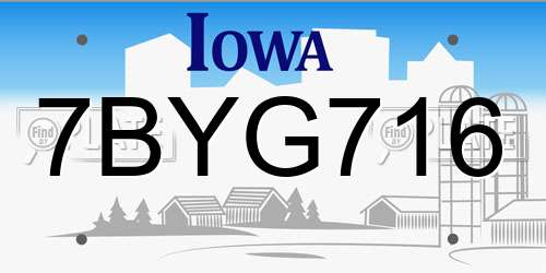 7BYG716 Iowa License Plate