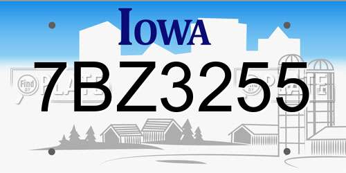 7BZ3255 Iowa License Plate