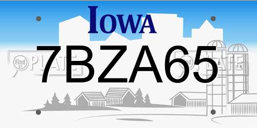 7BZA65 Iowa License Plate