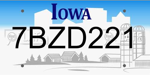7BZD221 Iowa License Plate