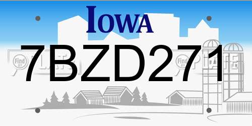 7BZD271 Iowa License Plate