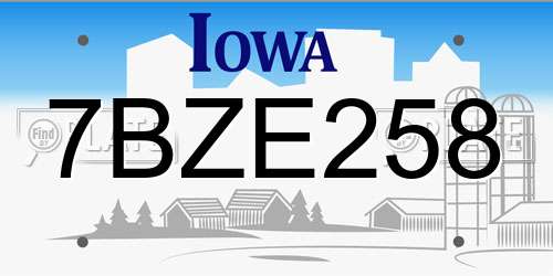 7BZE258 Iowa License Plate