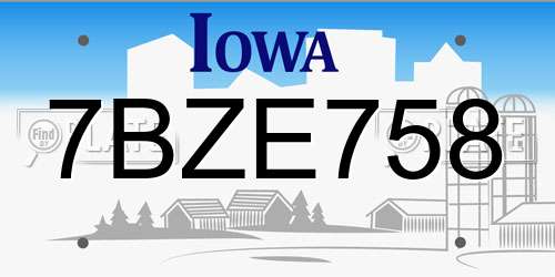 7BZE758 Iowa License Plate