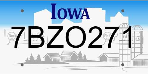 7BZO271 Iowa License Plate