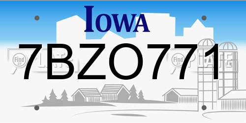 7BZO771 Iowa License Plate