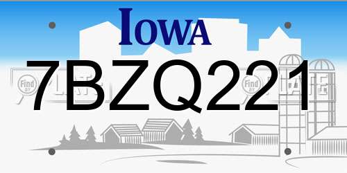 7BZQ221 Iowa License Plate