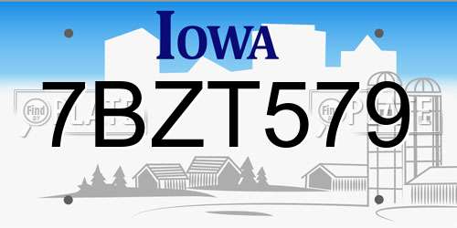 7BZT579 Iowa License Plate