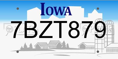7BZT879 Iowa License Plate