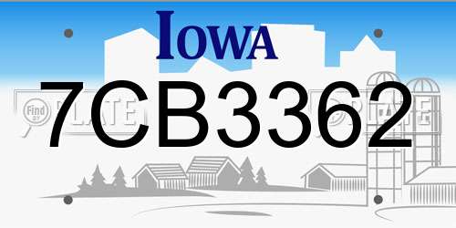7CB3362 Iowa License Plate