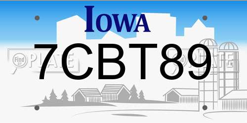 7CBT89 Iowa License Plate