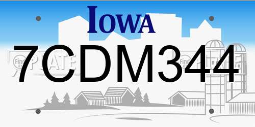 7CDM344 Iowa License Plate