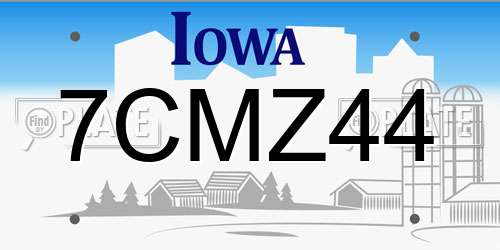 7CMZ44 Iowa License Plate