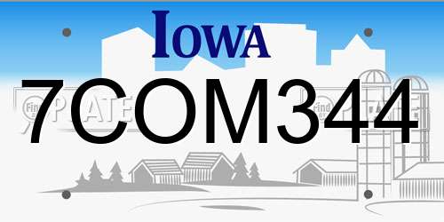 7COM344 Iowa License Plate