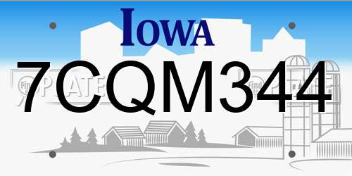 7CQM344 Iowa License Plate