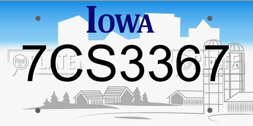 7CS3367 Iowa License Plate