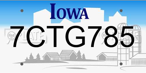 7CTG785 Iowa License Plate