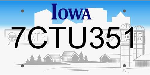 7CTU351 Iowa License Plate