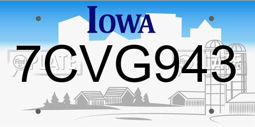 7CVG943 Iowa License Plate