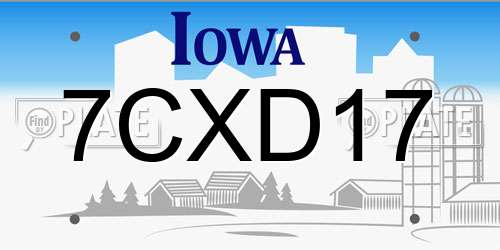 7CXD17 Iowa License Plate