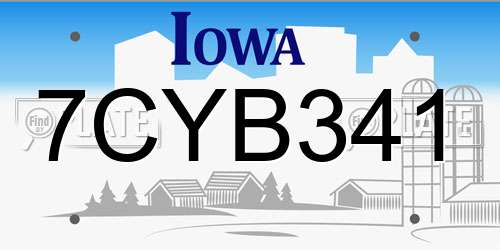 7CYB341 Iowa License Plate