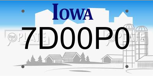 7D00P0 Iowa License Plate