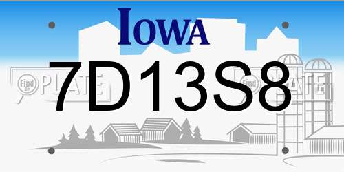 7D13S8 Iowa License Plate