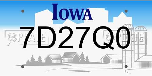 7D27Q0 Iowa License Plate