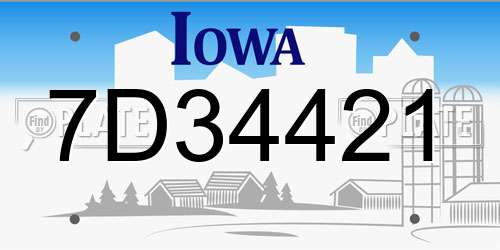 7D34421 Iowa License Plate