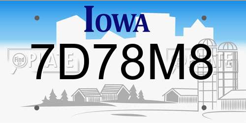 7D78M8 Iowa License Plate
