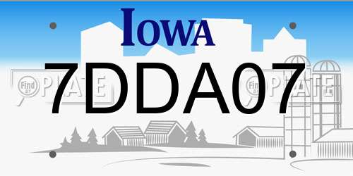 7DDA07 Iowa License Plate