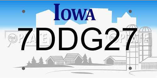 7DDG27 Iowa License Plate