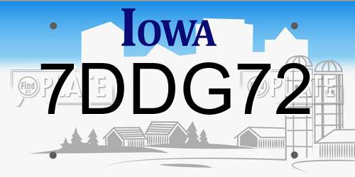 7DDG72 Iowa License Plate