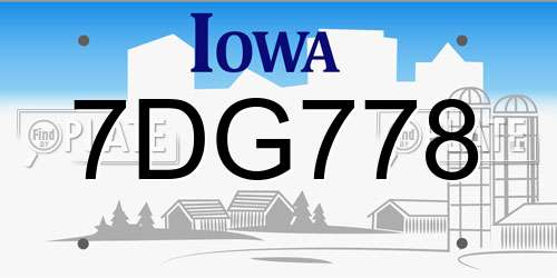7DG778 Iowa License Plate