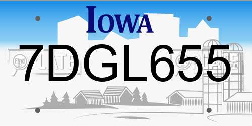 7DGL655 Iowa License Plate