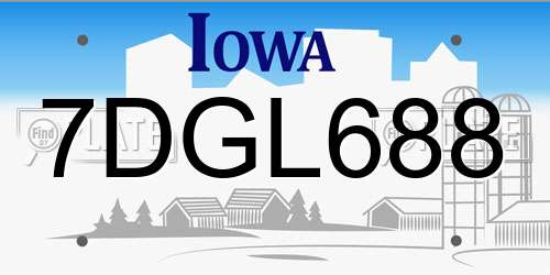7DGL688 Iowa License Plate