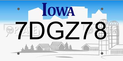 7DGZ78 Iowa License Plate