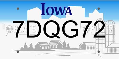 7DQG72 Iowa License Plate