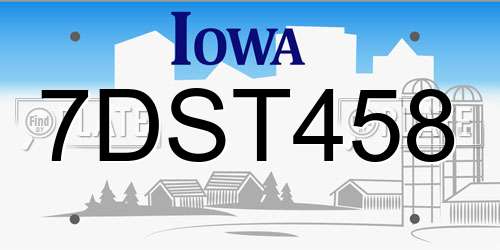 7DST458 Iowa License Plate