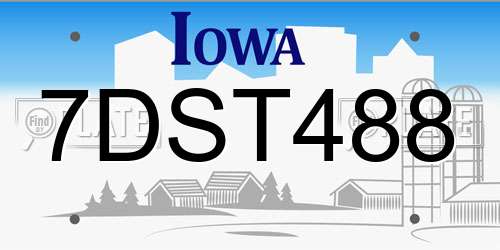 7DST488 Iowa License Plate