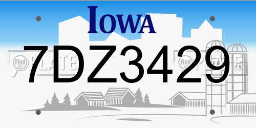 7DZ3429 Iowa License Plate