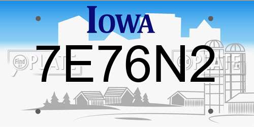 7E76N2 Iowa License Plate